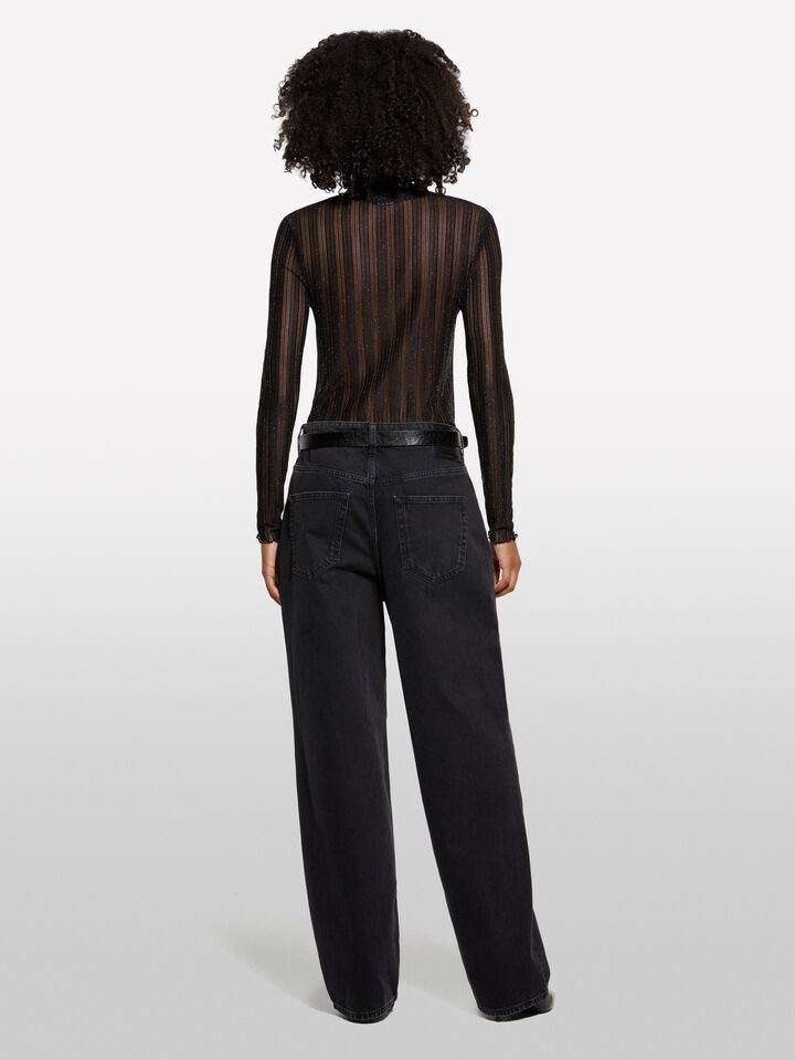 Schwarzes transparentes T-Shirt - langärmeliges t-shirt für damen - Schwarz | Sisley image number 2